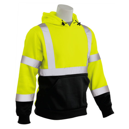 Erb Safety Sweatshirt, Fleece, Pullover, Class 3, W376B, Hi-Viz Lime, 3XL 61552